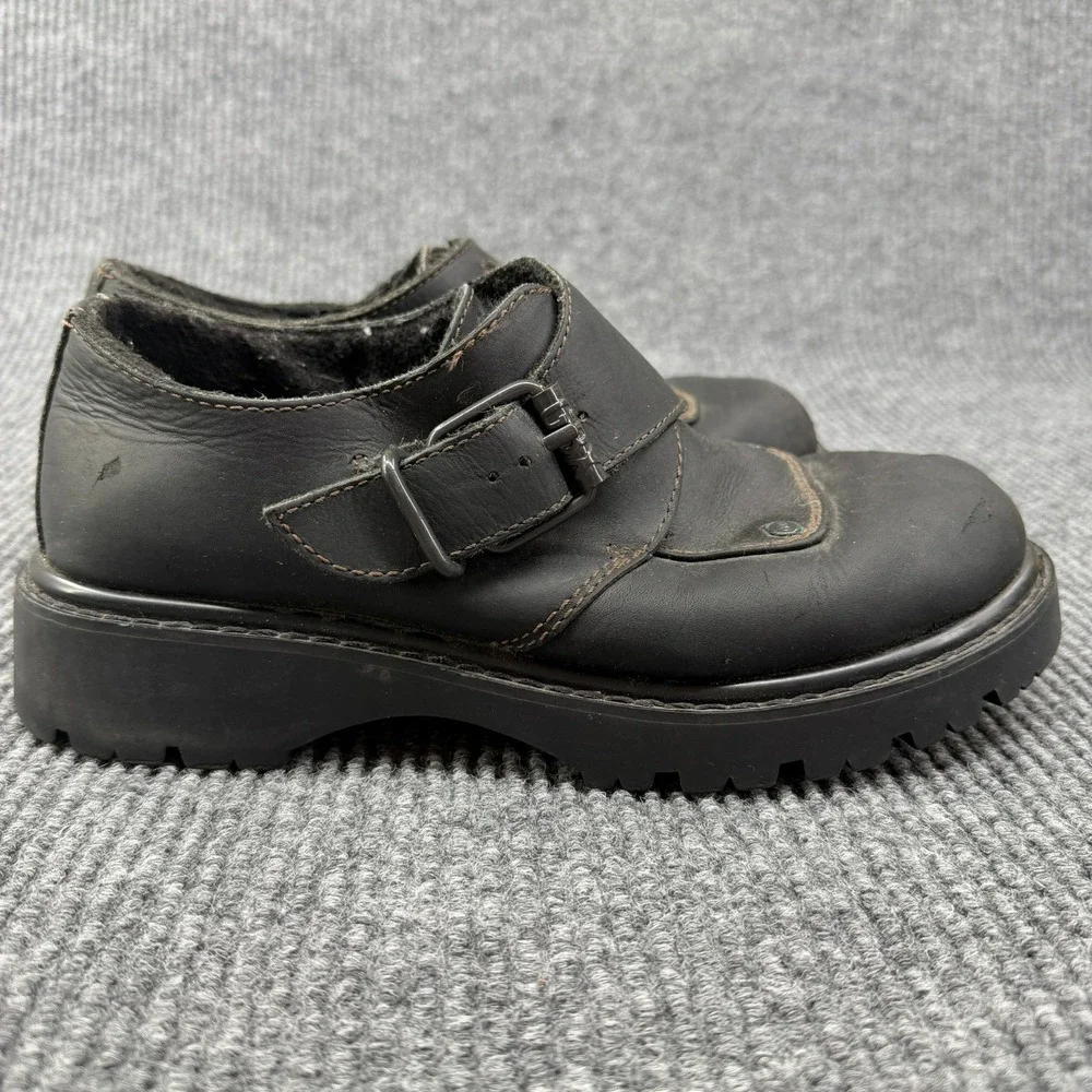 Vtg GBX Basix Black‎ Chunky Buckle Leather Shoes Men's 9 Punk Y2K Goth Work Doc